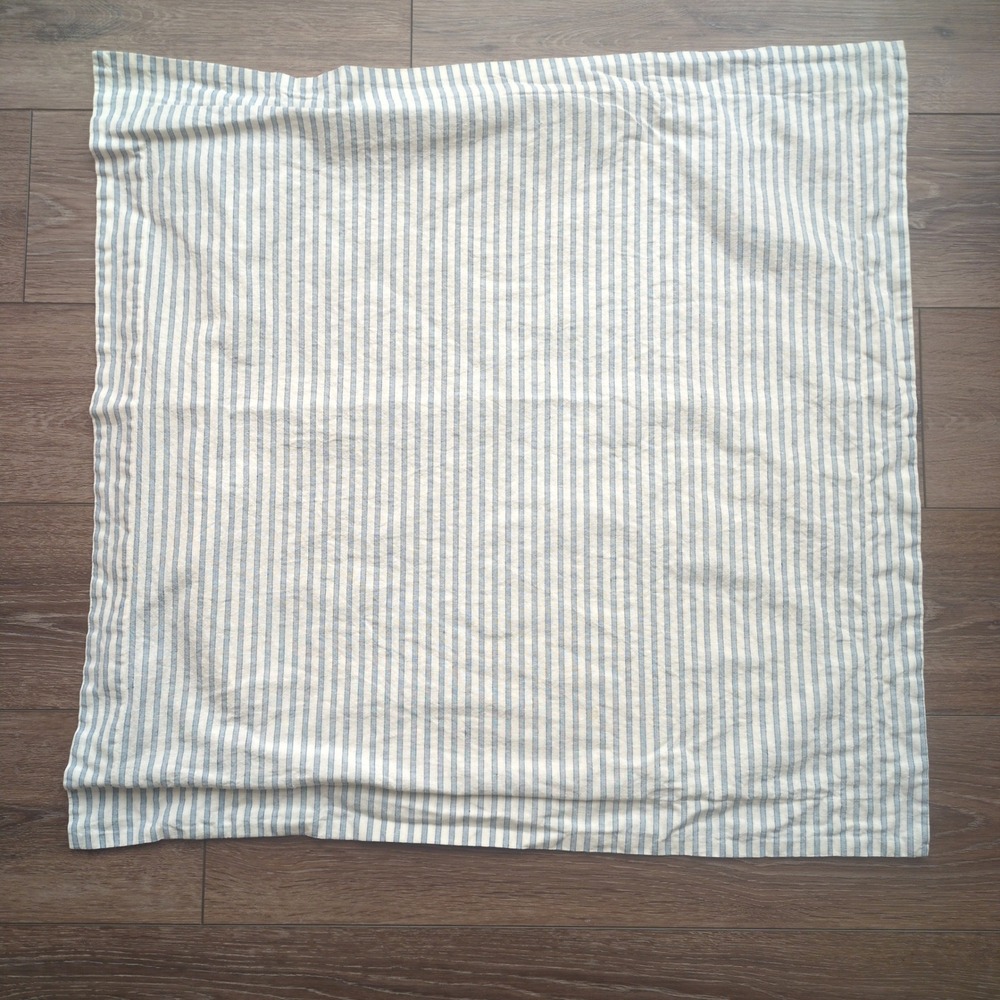 Pottery Barn Striped Linen-Cotton Euro Sham Blue White Ticking 26" Coastal FLAW